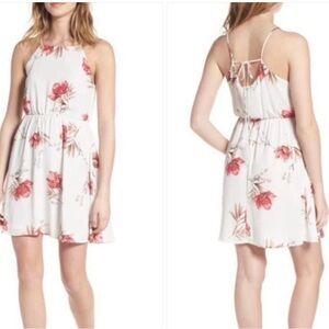 Lush White Red Brown Floral Back Tie straps Mini Casual Spring Summer Dress XS